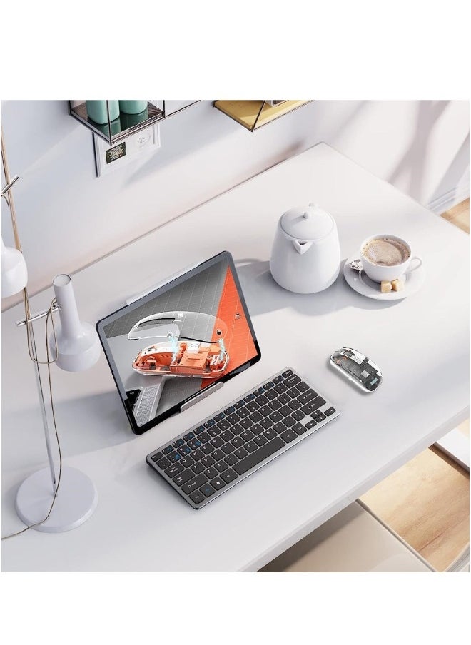 NIBEMINENT Wireless Bluetooth Mouse, Tri-Mode (BT1+BT2+2.4G) USB C Rechargeable Computer Mouse, Full Transparent Portable Silent Mouse with USB Receiver for Laptop (Grey)  - Image 2