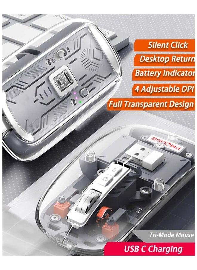 NIBEMINENT Wireless Bluetooth Mouse, Tri-Mode (BT1+BT2+2.4G) USB C Rechargeable Computer Mouse, Full Transparent Portable Silent Mouse with USB Receiver for Laptop (Grey)  - Image 5