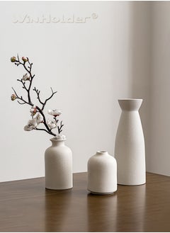 WinHolder Set of 3 Beige Ceramic vase Small Flower vases for Decor,Modern Home Decor, Vases for Decor,Pampas Grass Vase,Dried Flowers Vases,Living Room,Table Shelf, Centerpieces Decoration  - Image 1