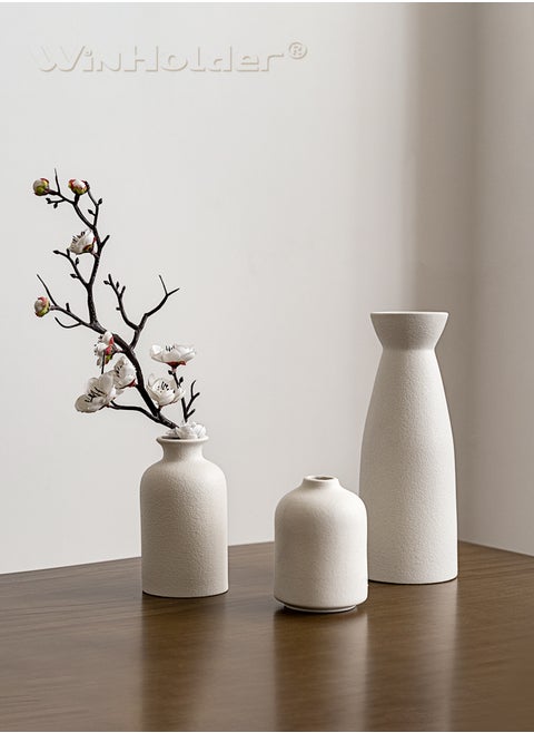 Set of 3 Beige Ceramic vase Small Flower vases for Decor,Modern Home Decor, Vases for Decor,Pampas Grass Vase,Dried Flowers Vases,Living Room,Table Shelf, Centerpieces Decoration