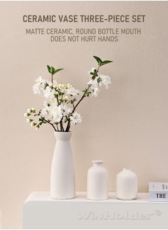 WinHolder Set of 3 Beige Ceramic vase Small Flower vases for Decor,Modern Home Decor, Vases for Decor,Pampas Grass Vase,Dried Flowers Vases,Living Room,Table Shelf, Centerpieces Decoration  - Image 5