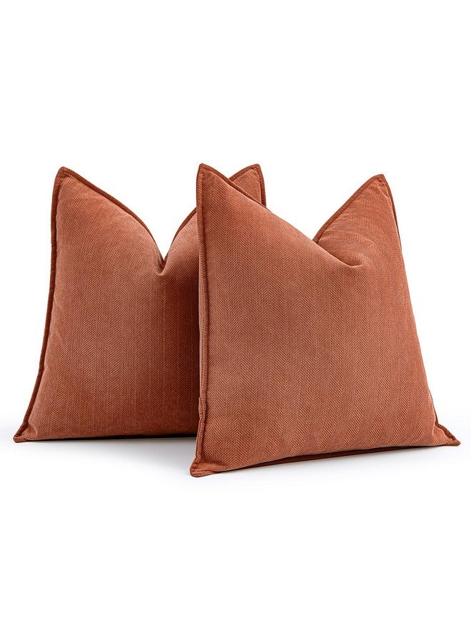 MIULEE Pack of 2 Burnt Orange Decorative Pillow Covers 18x18 Inch Soft Chenille Luxurious Couch Throw Pillows Farmhouse Cushion Covers with Elegant Design for Sofa Bedroom Living Room Home Decor - Image 1