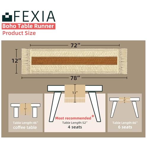 FEXIA Boho Table Runner 72 Inches Long Thanksgiving Decor Macrame Table Runner Farmhouse Style with Tassels for Party Bohemian Rustic Wedding Bridal Shower Dining Decor Middle Brown (12x72 Inches) - Image 2