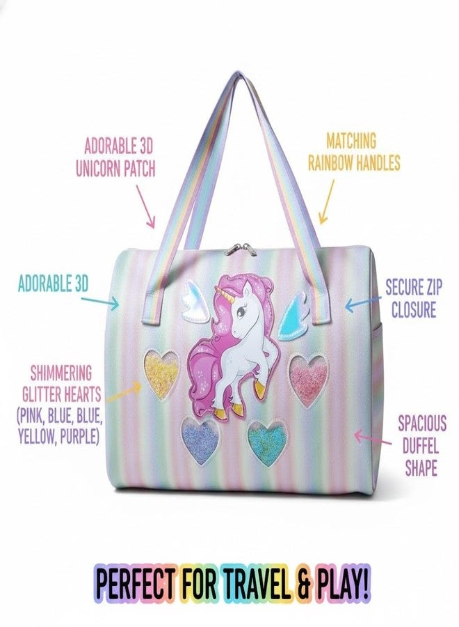 Happy Hues Unicorn Duffel Bag for Girls - Rainbow Glitter Kids Travel Bag with Shoe Compartment - Dance & Gymnastics Bag, Waterproof Overnight Weekender Bag for Toddlers & Teens - Image 4
