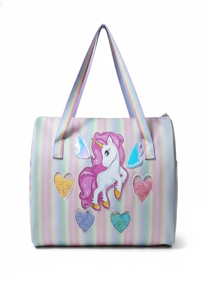 Happy Hues Unicorn Duffel Bag for Girls - Rainbow Glitter Kids Travel Bag with Shoe Compartment - Dance & Gymnastics Bag, Waterproof Overnight Weekender Bag for Toddlers & Teens - Image 1