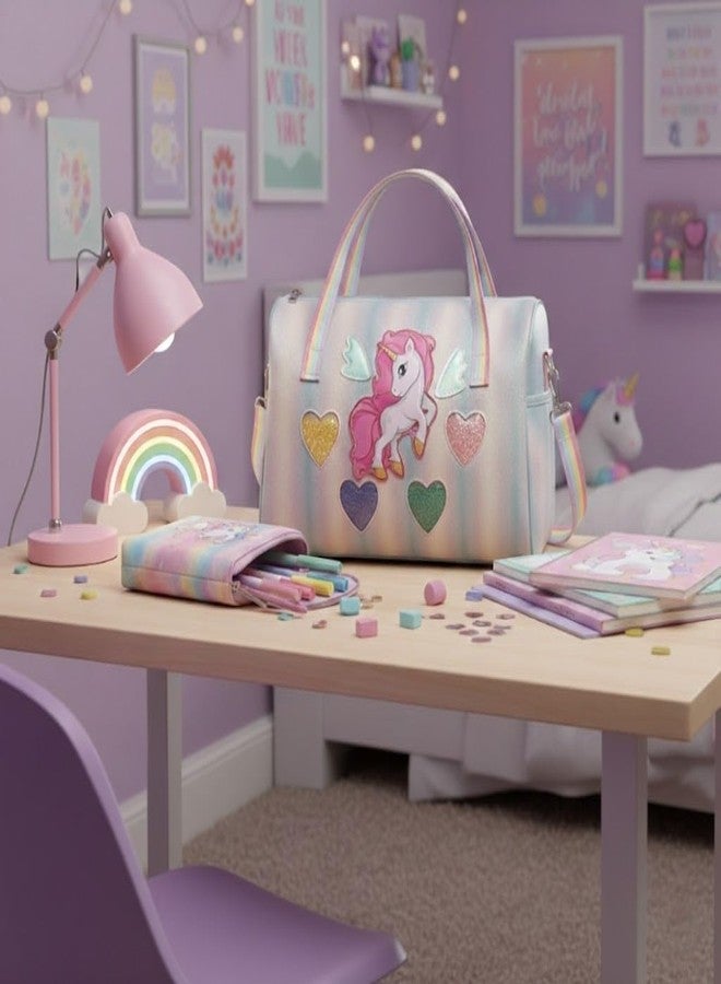 Happy Hues Unicorn Duffel Bag for Girls - Rainbow Glitter Kids Travel Bag with Shoe Compartment - Dance & Gymnastics Bag, Waterproof Overnight Weekender Bag for Toddlers & Teens - Image 2