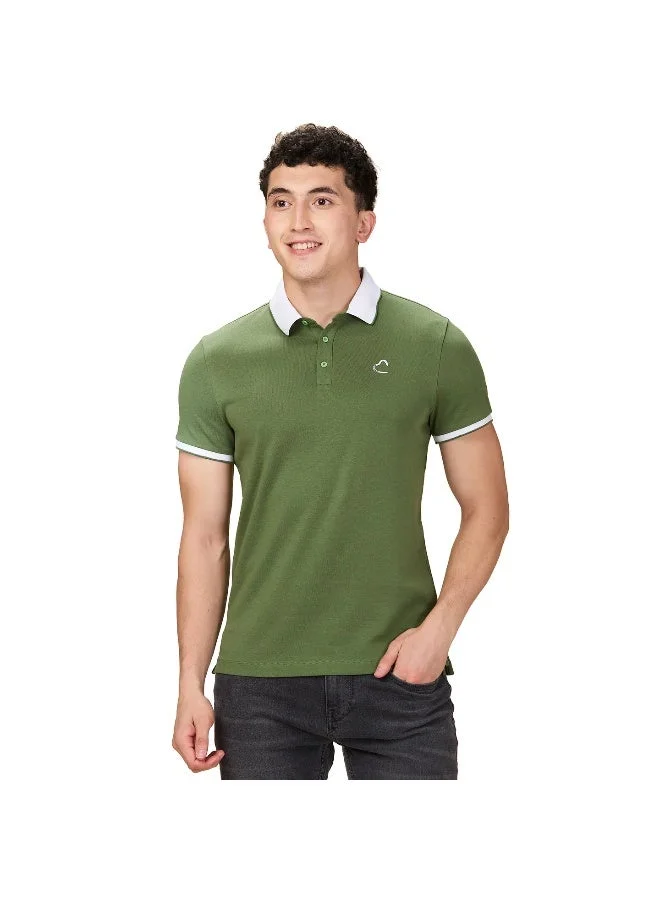 بيينغ هيومان Mens Olive Polo Collar Short Sleeve Polo T-Shirt
