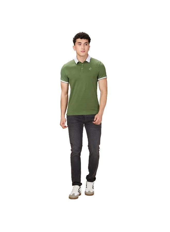 بيينغ هيومان Mens Olive Polo Collar Short Sleeve Polo T-Shirt