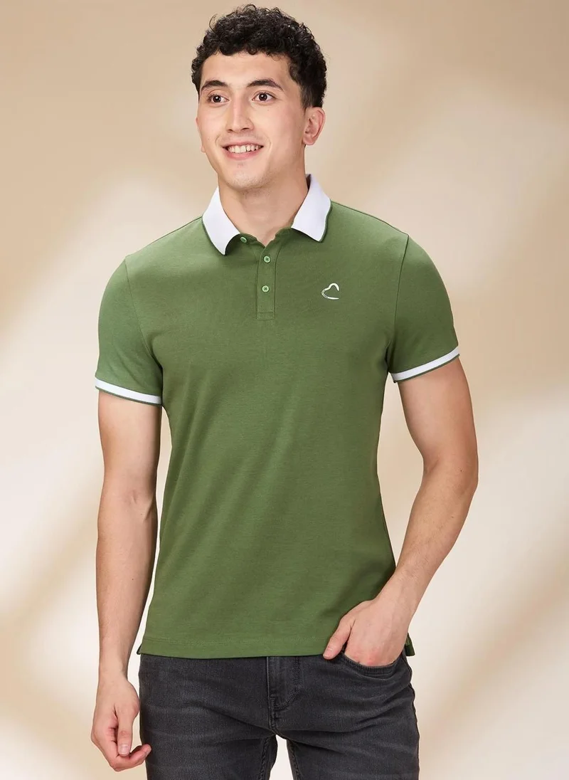 بيينغ هيومان Men Solid Polo Collar Cotton Slim Fit T-shirt
