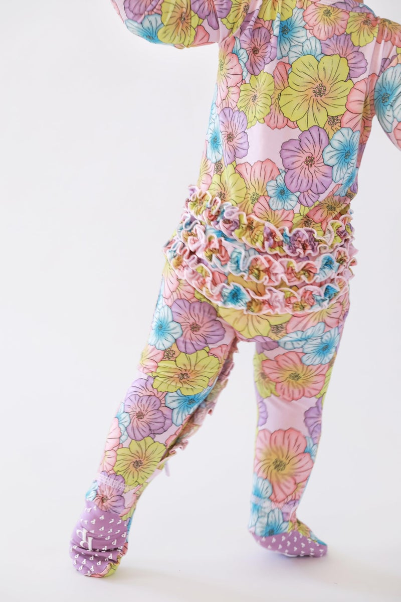 Posh Peanut Footie Pajamas for Baby Girls Sleepers in UltraSoft Viscose from Bamboo with 2Way Zipper Ruffle Trim Newborn to Toddler Sleepwear Kourtney 03 Months - Image 3
