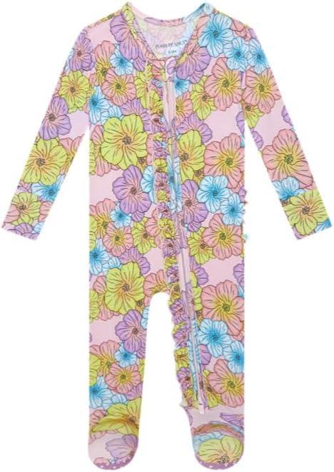 Posh Peanut Footie Pajamas for Baby Girls Sleepers in UltraSoft Viscose from Bamboo with 2Way Zipper Ruffle Trim Newborn to Toddler Sleepwear Kourtney 03 Months - Image 1