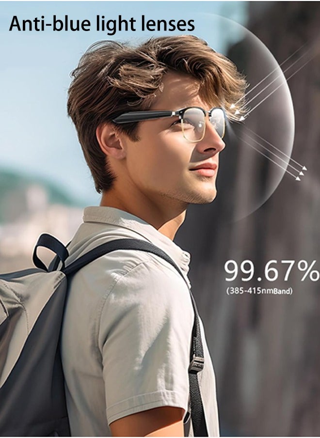 HYUNDAI - AI translation smart bluetooth glasses, real-time multi-language translation glasses, support more than 140 languages, accurate and delay-free translation, suitable for daily life and work, wireless bluetooth range 10-15 meters, 110 mAh battery, talk time 4 hours, standby time 120 hours. Fast charging - Image 1