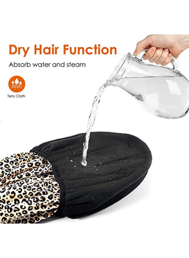 Auban Shower Cap Shower Cap for Women Terry Cloth Lined EVA Exterior Reusable Double Layer Waterproof Large Bath Hair Cap Hotel Travel Essentials Accessories Cleaning Supplies Leopard - Image 3