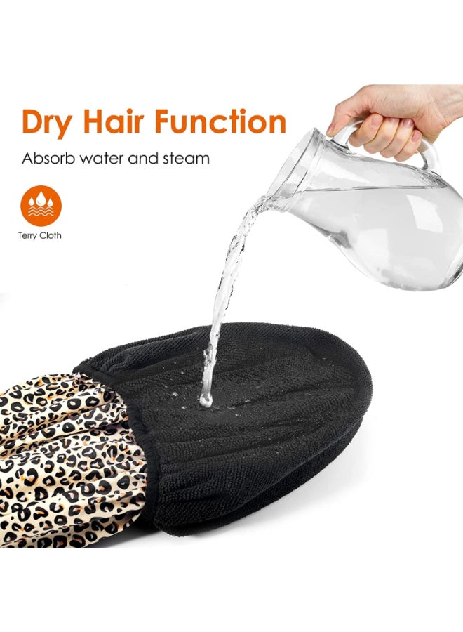 Auban Shower Cap Shower Cap for Women Terry Cloth Lined EVA Exterior Reusable Double Layer Waterproof Large Bath Hair Cap Hotel Travel Essentials Accessories Cleaning Supplies Leopard - Image 4
