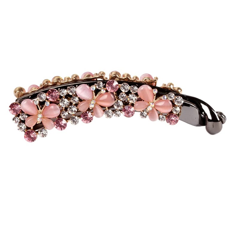Ruihfas Crystal Rhinestone Hair Banana Clip Claw Barrette Hairpin for Women Hair Jewelry Accessories Pink
