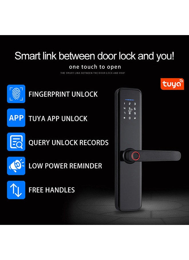 TUYA - Tuya Smart Lock Fingerprint Lock Door Lock Keypad Door Lock with Handle Fingerprint Electronic Deadbolt Door Lock Smart Door Lock Compatible with Tuya APP - Image 1