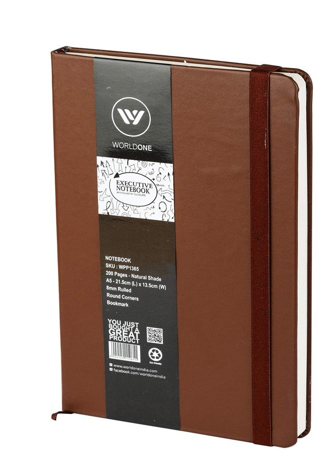 Worldone A5 size, PU Leather Finish Card Board Cover Executive Notebook with 80 gsm, Acid Free Natural Shade 224 Pages, Elastic Closure Journal, Ideal for Corporate gifting, Assorted Color As Availablity, Pack of 2. - Image 1