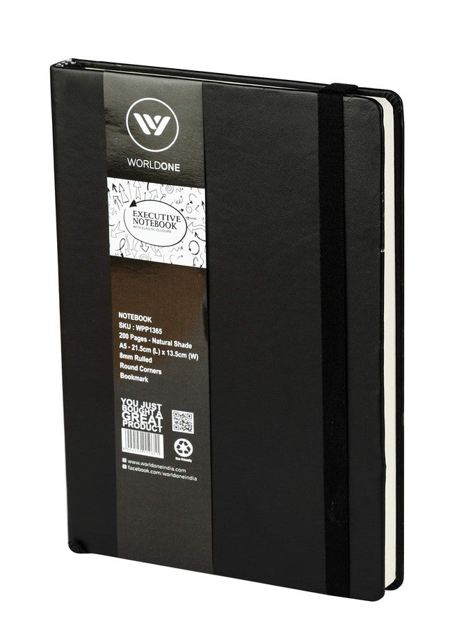 Worldone A5 size, PU Leather Finish Card Board Cover Executive Notebook with 80 gsm, Acid Free Natural Shade 224 Pages, Elastic Closure Journal, Ideal for Corporate gifting, Assorted Color As Availablity, Pack of 2. - Image 2