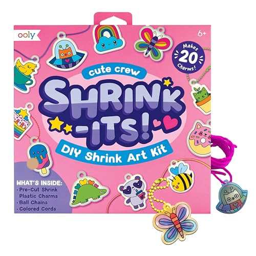 Ooly 28 PC DIY Shrinking Art Kit for Kids 20 Plastic Pre Cut Charms and More No Mess Creative Activity Jewelry Making Kit Cute Crew - Image 1