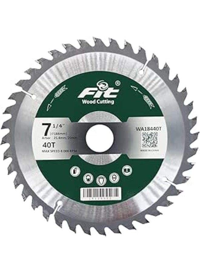 FIT HD 7.25” Wood Cutting Saw Blade – 40T – 2.2mm – 20/25.4mm Bore – WA18440T