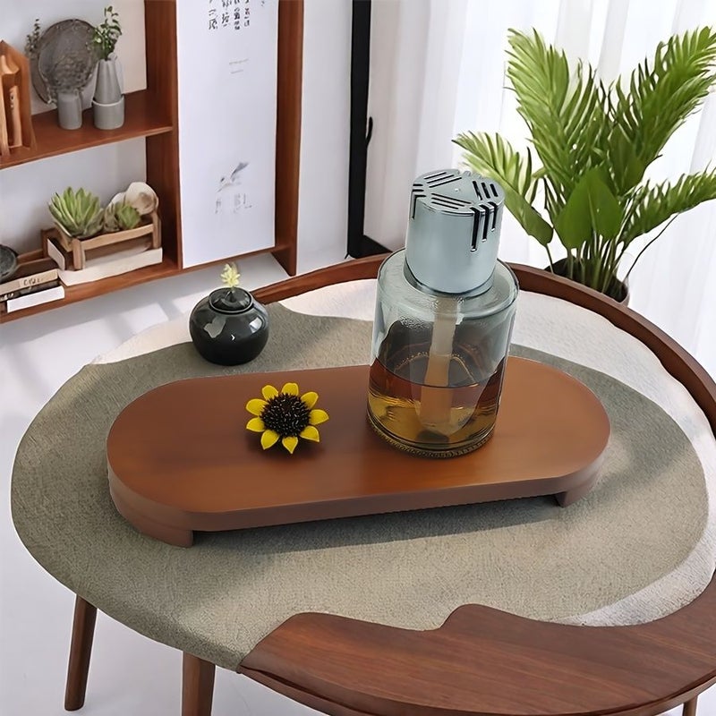 Black Oval Bathroom Organizer Tray Solid Wood Countertop Storage For Soap Toiletries And Cosmetics Modern Vanity Decor Easy Clean Durable Home Organizer - Image 4