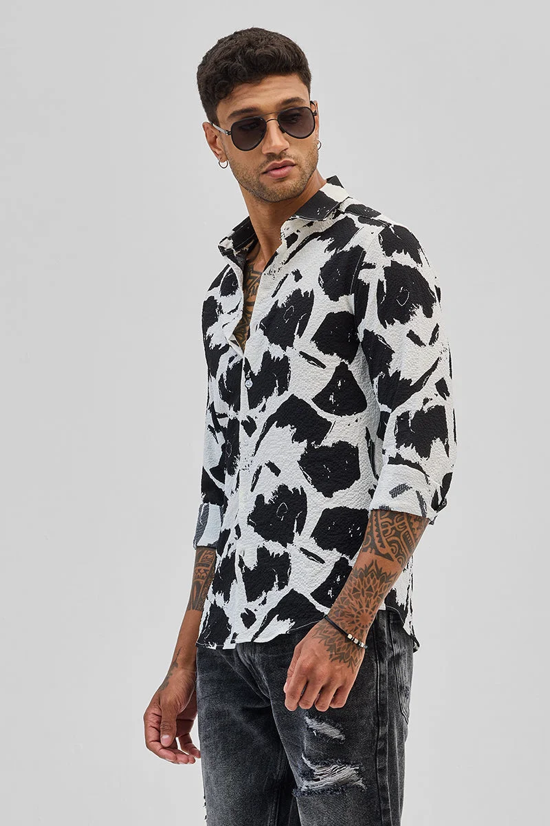 SNITCH White White Abstract Long Sleeve Slim Fit Casual Shirt for Men | Best Price UAE