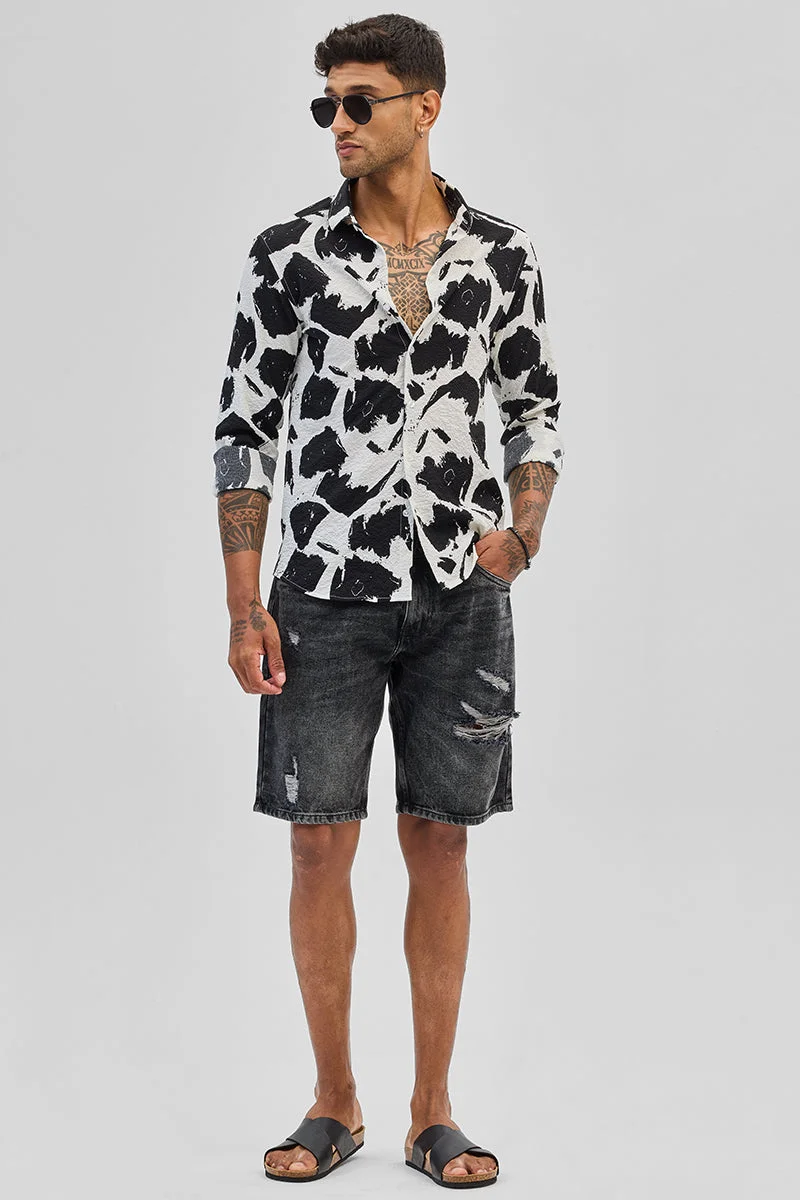 SNITCH White White Abstract Long Sleeve Slim Fit Casual Shirt for Men | Best Price UAE
