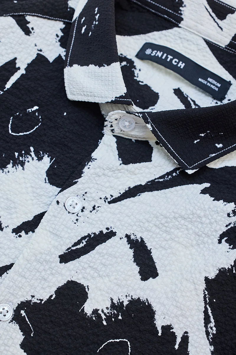 SNITCH White Abstract Long Sleeve Slim Fit Casual Shirt
