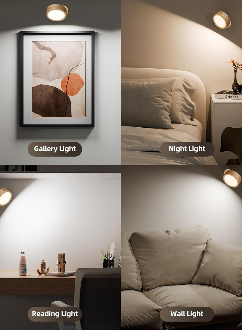 EZVALO Rechargeable 360° Rotation Dimmable Wireless LED Wall Mounted Lights for Bedroom 3 Color Temperatures & Remote & Touch Control 5500mAh Battery (Wooden - 3Pack) - Image 5