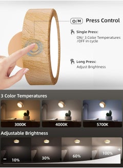 EZVALO EZVALO Rechargeable 360° Rotation Dimmable Wireless LED Wall Mounted Lights for Bedroom 3 Color Temperatures & Remote & Touch Control 5500mAh Battery (Wooden - 3Pack)  - Image 2