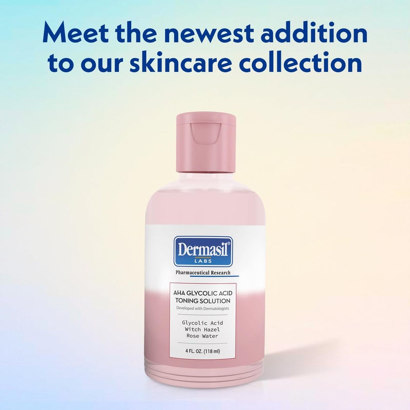Dermasil AHA Glycolic Acid Toning Solution 3-Pack â€“ Exfoliating Toner for Face with Rose Water, Witch Hazel, and Hyaluronic Acid, 4 Oz Ea - Image 3