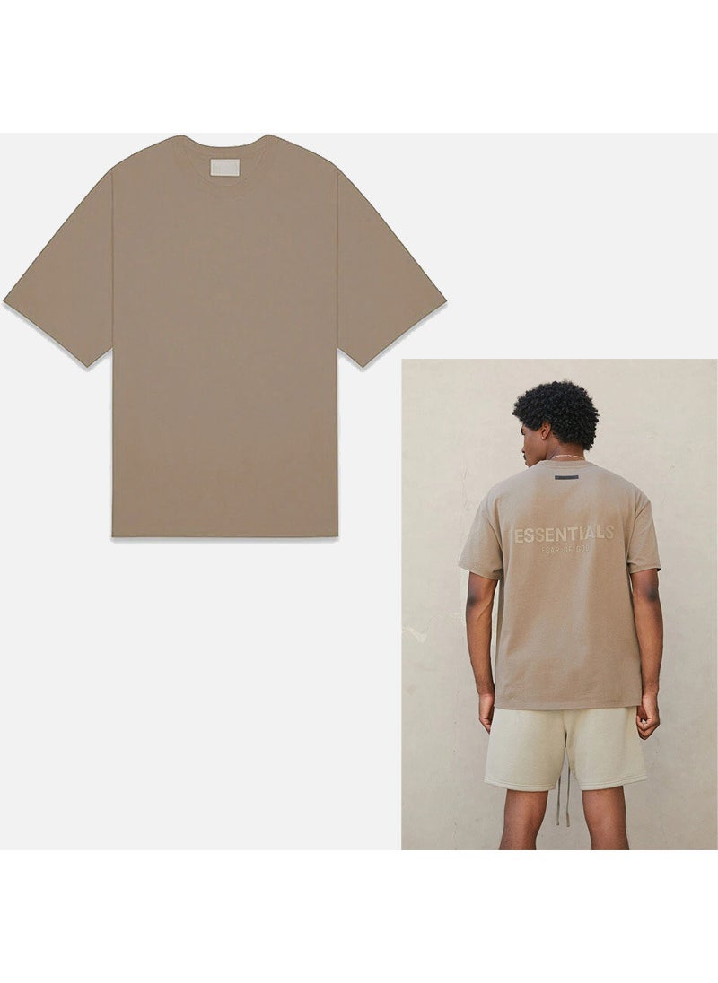 Generic - 2021SS short sleeve T-shirt New offset printing FOG double line ESSENTIALS fashion brand street loose cross-border hot sale Oatmeal - Image 1