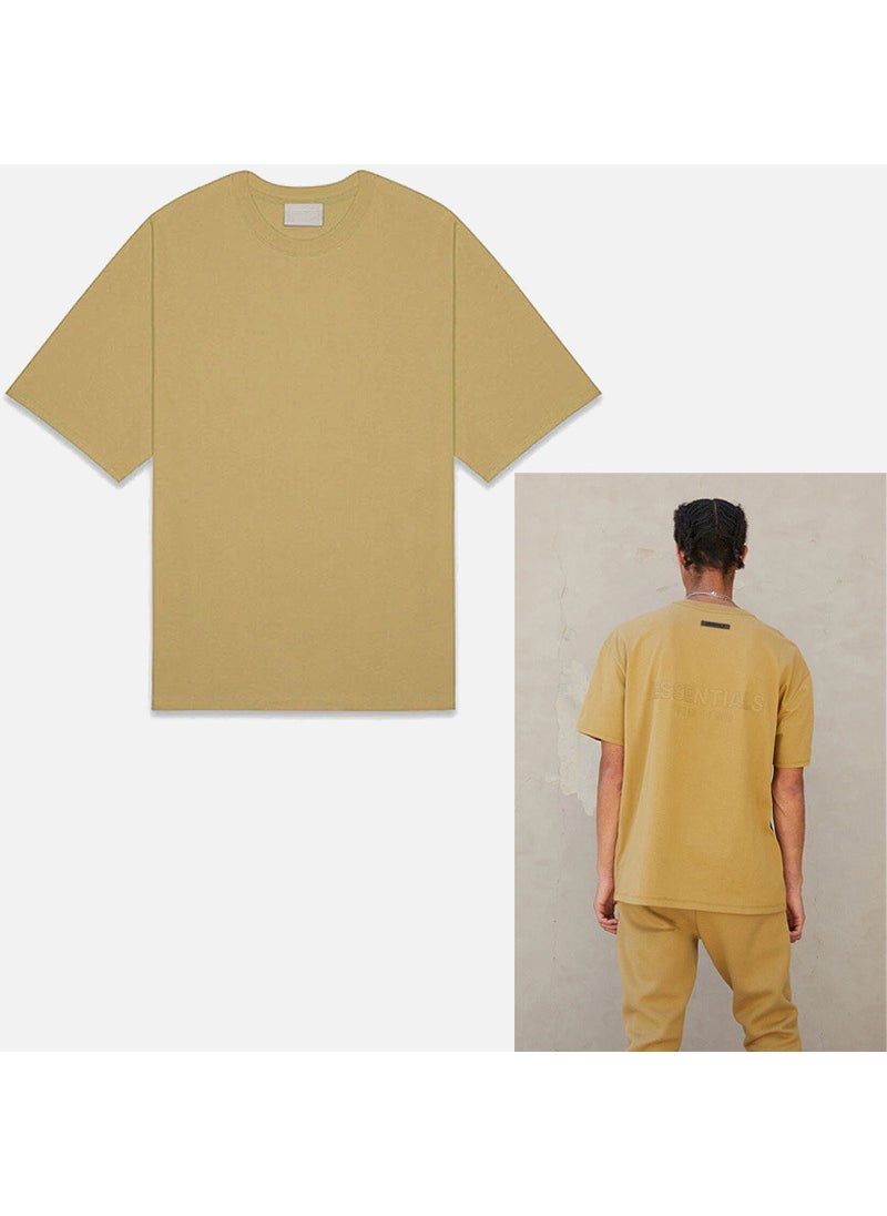 Generic - 2021SS short sleeve T-shirt New offset printing FOG double line ESSENTIALS fashion brand street loose cross-border hot sale Oatmeal - Image 1