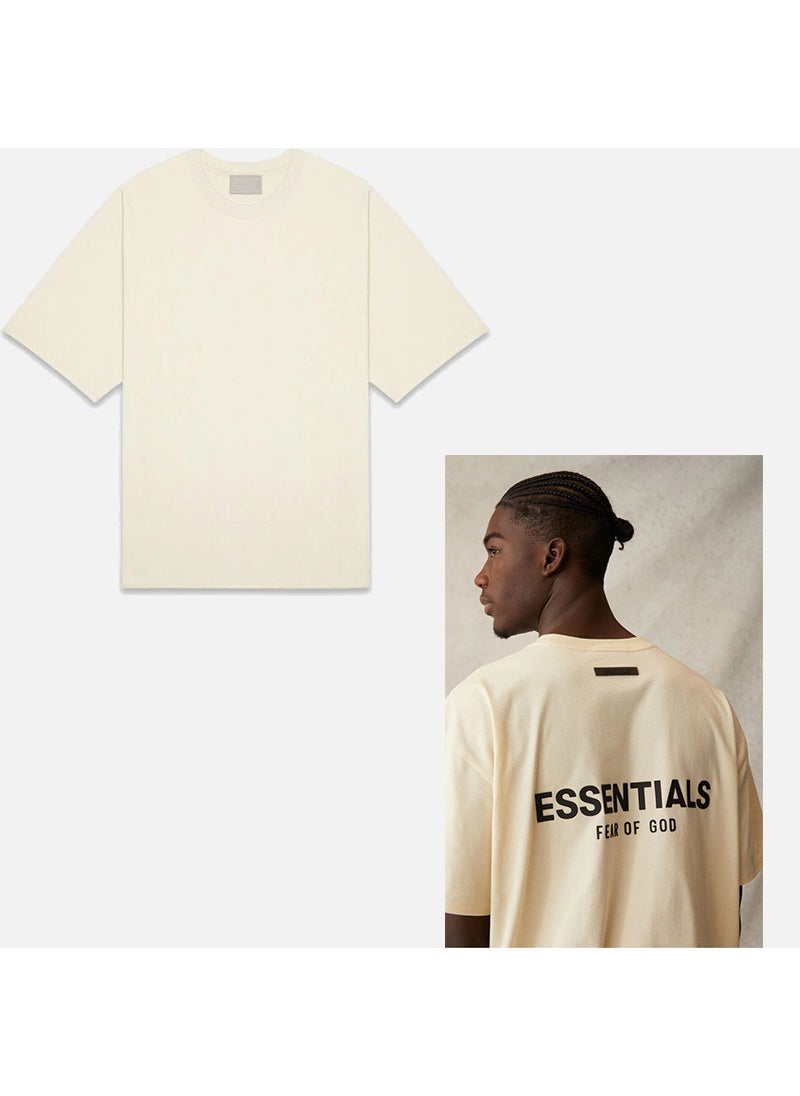 Generic - 2021SS short sleeve T-shirt New offset printing FOG double line ESSENTIALS fashion brand street loose cross-border hot sale Oatmeal - Image 1