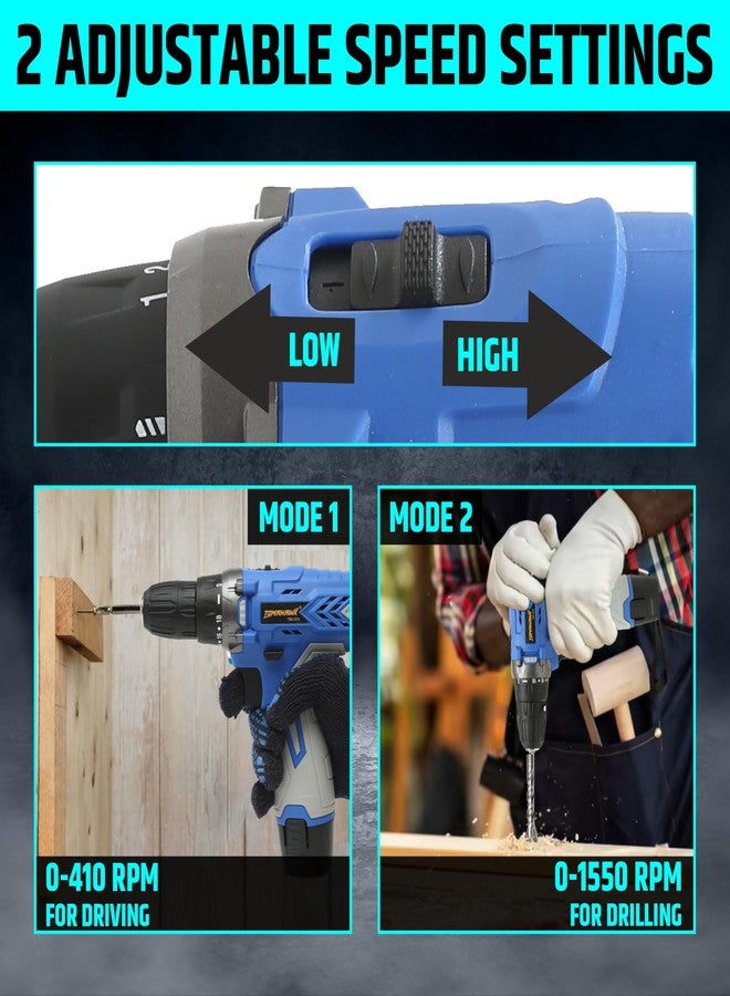 TOMAHAWK® TSE-1212 12V Cordless Drill Screwdriver, 10mm Keyless Chuck, 2-Speed Gearbox (350/1350 RPM), 28Nm Torque, Forward/Reverse, Dual 1.5Ah Batteries - Image 5