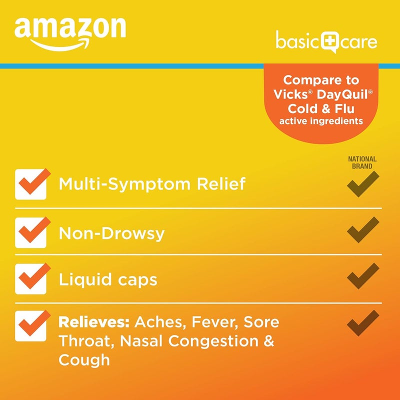 Care Daytime Cold and Flu Relief Liquid Caps Softgel NonDrowsy Cold Medicine Relief of Pain Fever Cough Sore Throat Nasal Congestion 48 Count - Image 3