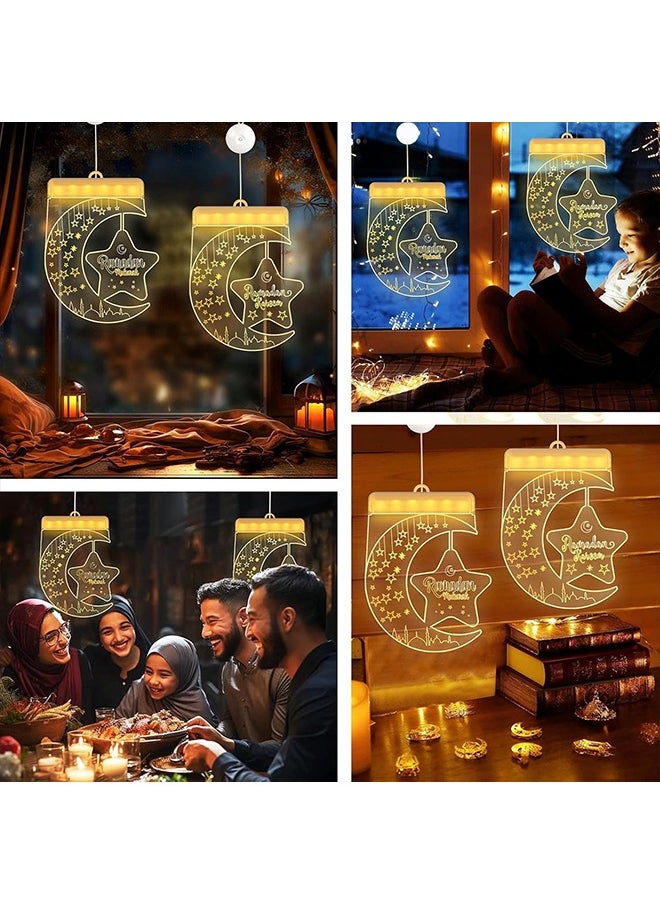 يواوليتي - 2 قطعة بطارية رمضان نافذة زينة أضواء ، شنقا القمر مصباح ، رمضان أضواء ديكور للخارجية داخلي حزب لوازم - Image 1