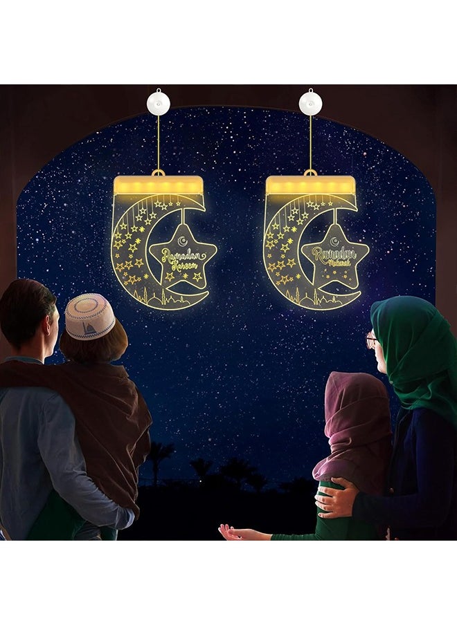 يواوليتي - 2 قطعة بطارية رمضان نافذة زينة أضواء ، شنقا القمر مصباح ، رمضان أضواء ديكور للخارجية داخلي حزب لوازم - Image 1
