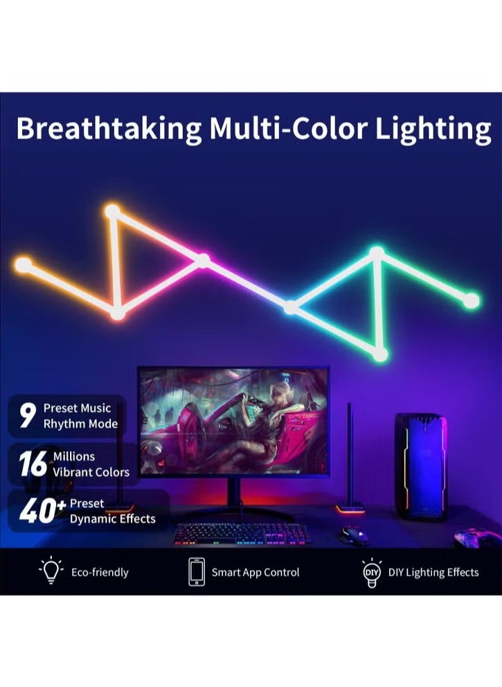 Bukela - 9 LED Wall Lights, Smart RGBIC Wall Sconces for Gaming TV Bedroom, Work with app, Alexa, Bluetooth, Remote Strip Lights with Music Sync, Multicolor Glides for Gaming Room Home Wall Decor WiFi Upgrade - Image 1