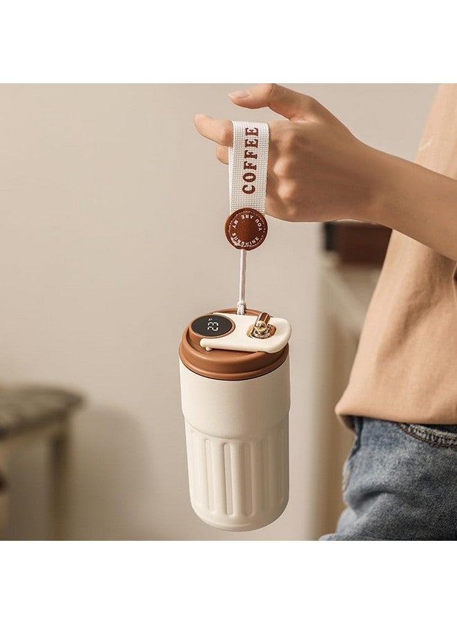 JUGTE JUGTE Coffee Mug Cup Digital Display, Thermos Flasks, 460 ml, 316 Stainless Steel Travel Mug, Insulated Vacuum Thermal Mug, Leak-Proof Travel Mug with Lid for Coffee (White Brown) - Image 2