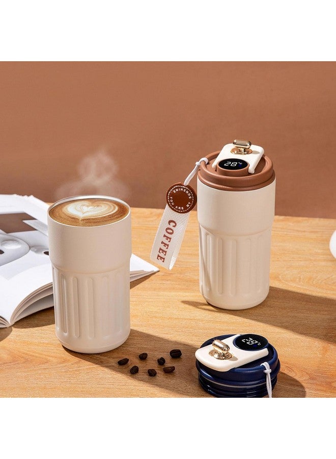 JUGTE JUGTE Coffee Mug Cup Digital Display, Thermos Flasks, 460 ml, 316 Stainless Steel Travel Mug, Insulated Vacuum Thermal Mug, Leak-Proof Travel Mug with Lid for Coffee (White Brown) - Image 3