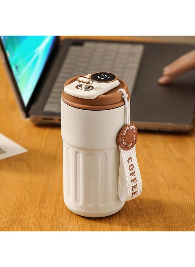 JUGTE JUGTE Coffee Mug Cup Digital Display, Thermos Flasks, 460 ml, 316 Stainless Steel Travel Mug, Insulated Vacuum Thermal Mug, Leak-Proof Travel Mug with Lid for Coffee (White Brown) - Image 1