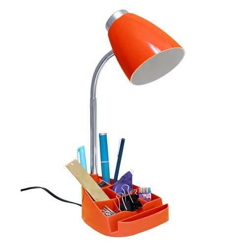 Simple Designs LD1002-ORG Gooseneck Organizer Desk Lamp with iPad Tablet Stand Book Holder, Orange - Image 1