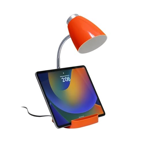 Simple Designs LD1002-ORG Gooseneck Organizer Desk Lamp with iPad Tablet Stand Book Holder, Orange - Image 2