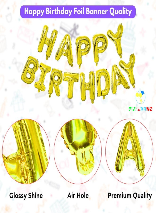 Flyloons 24th Golden Colour Happy Birthday Foil Balloon Banner Set for 24 Year Boys Girls Men|with Number Twenty-four|13 Letters Reusable Happy Birthday Metallic Foil Balloons Decoration Kit, 15 Pcs - Image 5