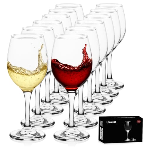 Ufrount Wine Glasses Set of 12 11 oz Clear Wine Glass Set RedWhite Wine Glasses with Pretty Gift Box for BirthdayChristmasPartyRestaurantHome Bar and Decorations