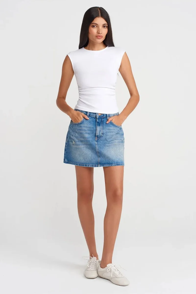 Dilvin White DILVIN Sleeveless Ribbed Crew Neck Slim Fit T-Shirt for Women | Best Price UAE