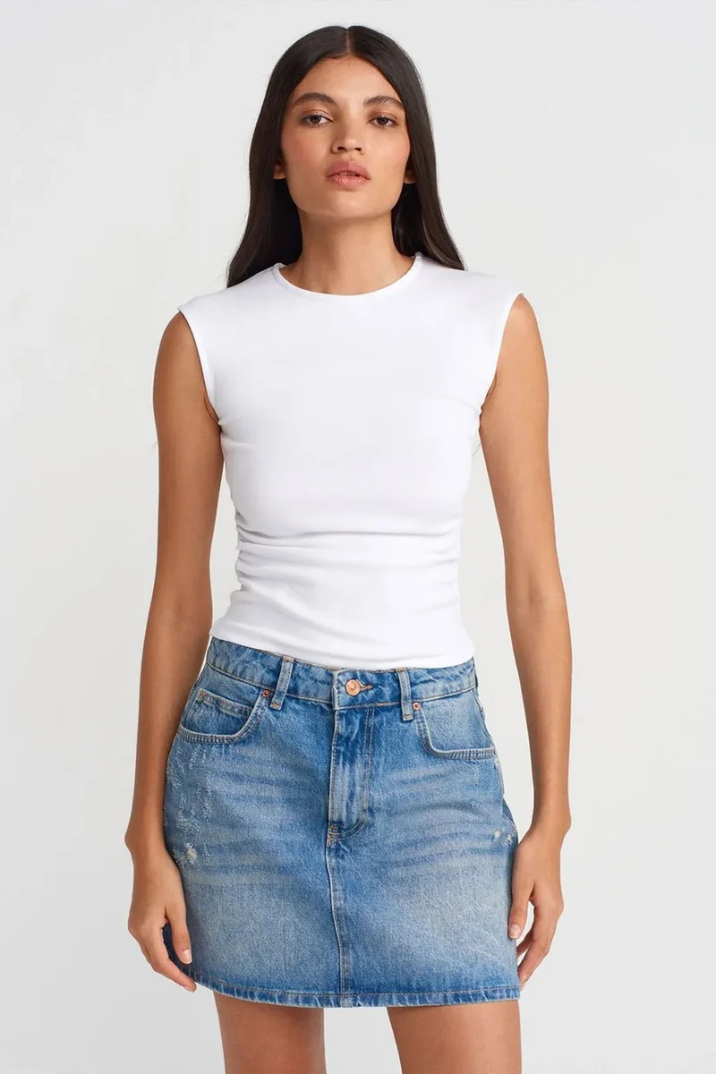 DILVIN Sleeveless Ribbed Crew Neck Slim Fit T-Shirt