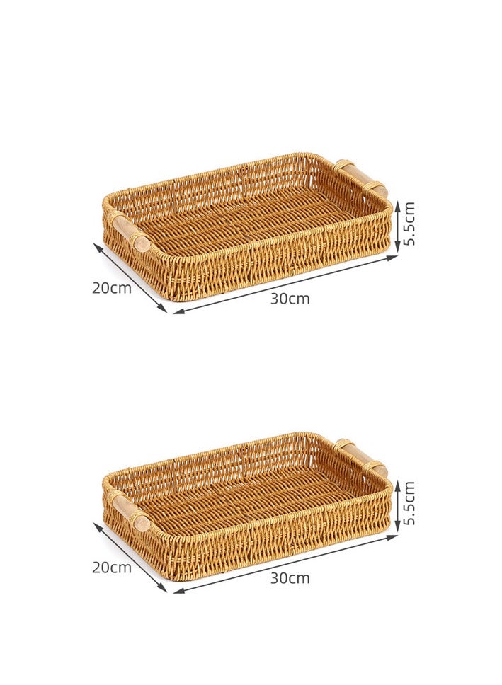 سلتين لعيش بألوان خلاصة الخيزران المزيف، سلة خبز يدوية الصنع، سلة تخزين لغرفة المعيشة وصينية خيزران - Image 1