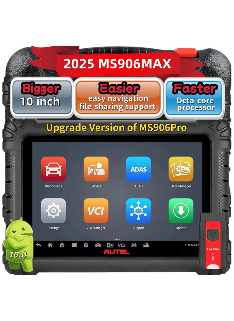 أوتل utel MaxiSys MS906MAX 2025، أفضل بكثير من MS906 Pro، ماسح Autel، أداة فحص متقدمة، أداة تشخيص ثنائية الاتجاه، ترقية MK900، MP900BT، MS906BT، MK908، أكثر من 3000 اختبار نشط، تشخيص جميع الأنظمة  - Image 1